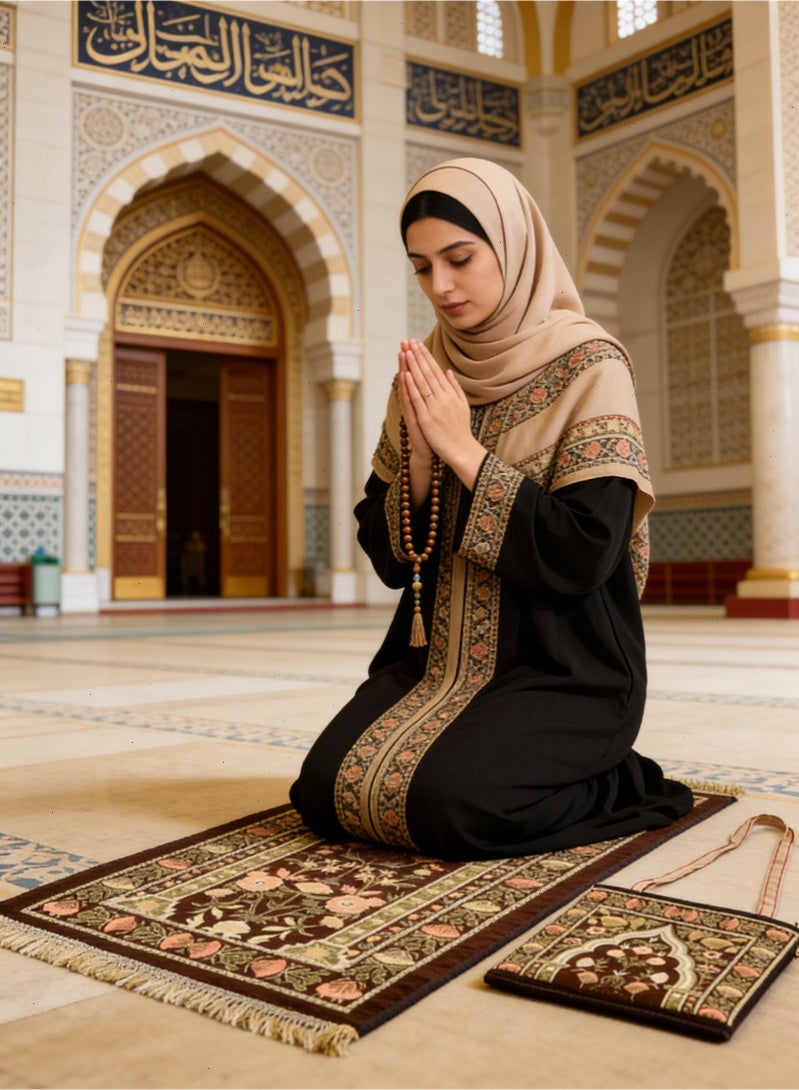 Foldable Prayer Mat Set with Storage Shoulder Bag, Islamic Prayer Mat for Ramadan Gift and Travel - Image 1